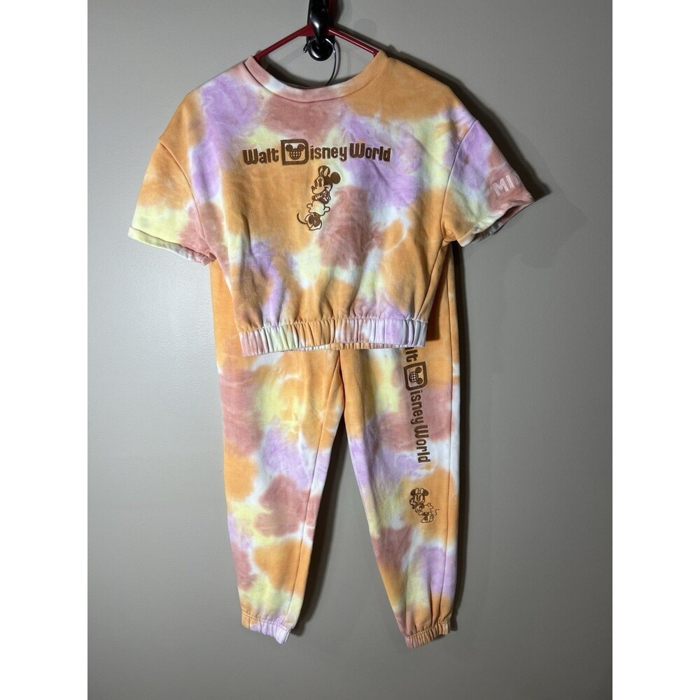 Walt Disney World Resort Womens Cropped Orange Pink Tie Dye Jogger Set Minnie XS